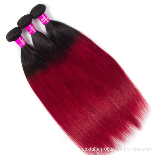 CELIE 100% Virgin Unprocessed Cuticle Aligned Hair Bundles Mink 1B/Red Ombre Straight Hair Extensions